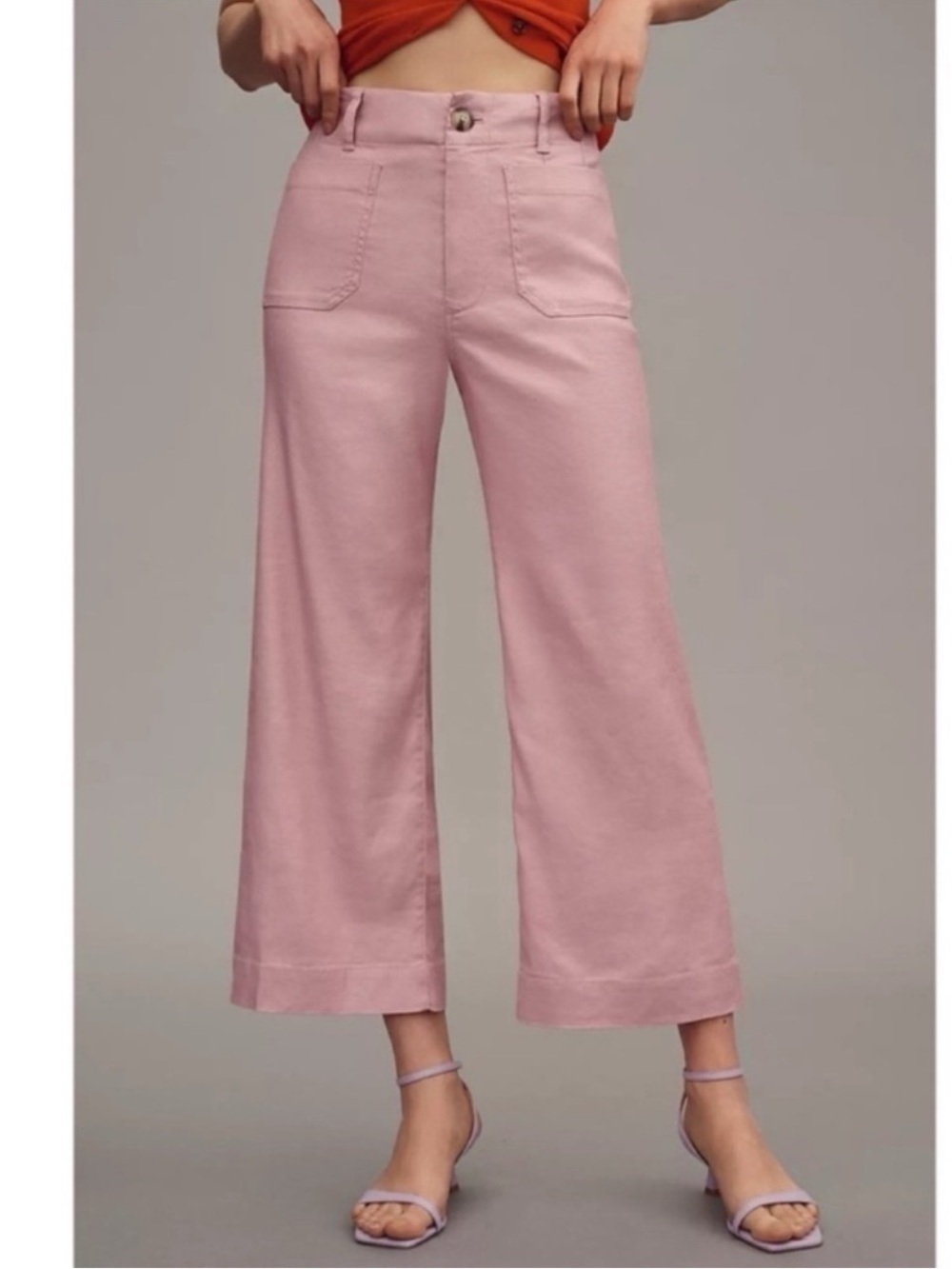 Anthropologie The Colette Linen Crop Wide-Leg Pants Maeve Pink 25T Tall